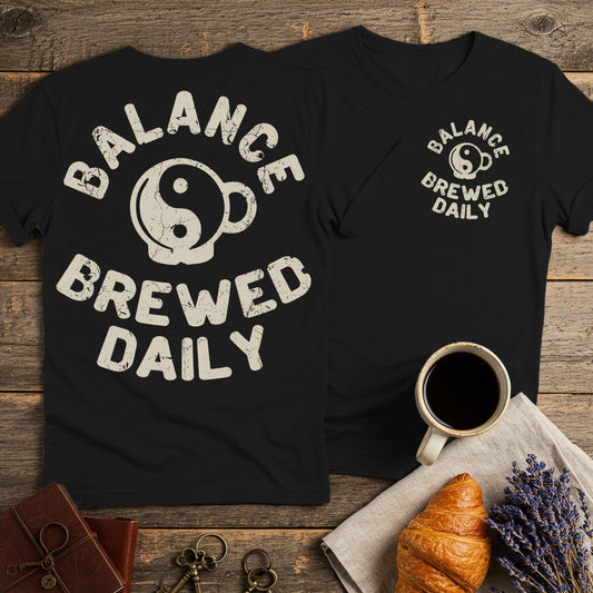 Yin Yang Balance Brewed Daily Unisex T-Shirt (Double-Sided)