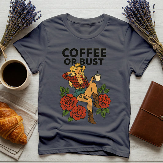 Coffee Or Bust – Comfort Colors® Cowgirl Coffee Shirt, Western Graphic Tee