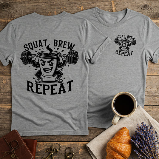 Squat Brew Repeat Unisex T-Shirt (Double-Sided)