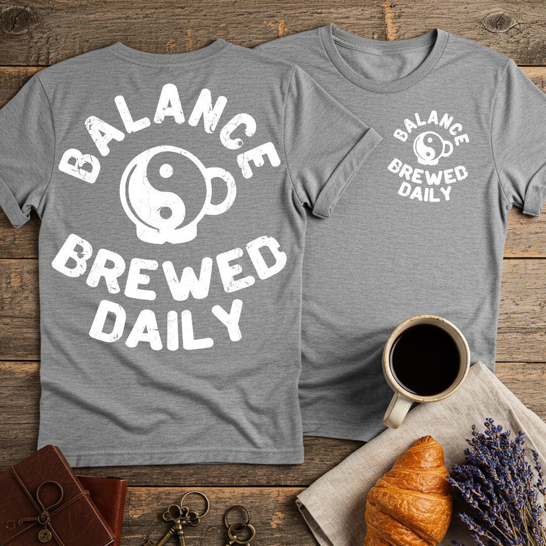 Yin Yang Balance Brewed Daily Unisex T-Shirt (Double-Sided)