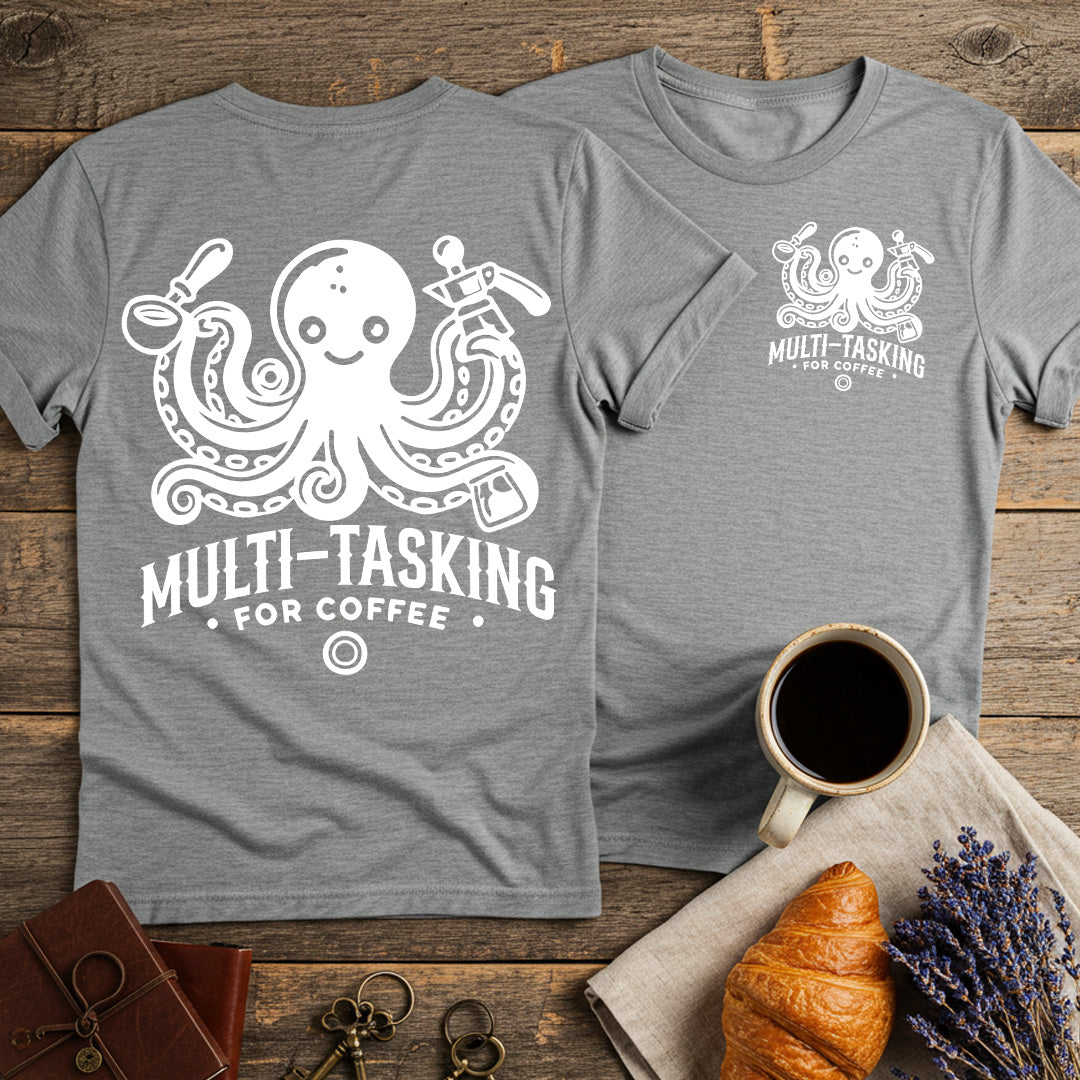 Octopus Multitasking for Coffee Unisex T-Shirt (Double-Sided)