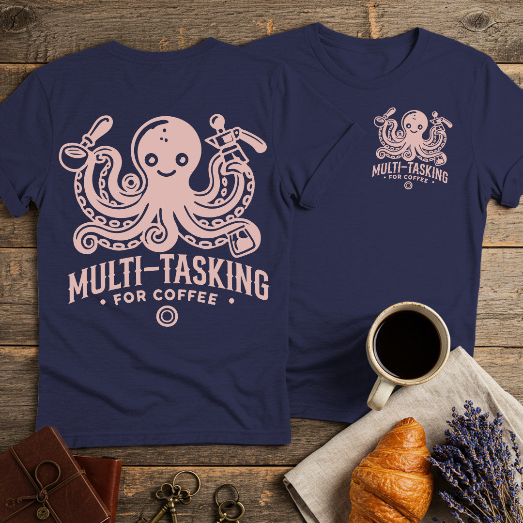 Octopus Multitasking for Coffee Unisex T-Shirt (Double-Sided)
