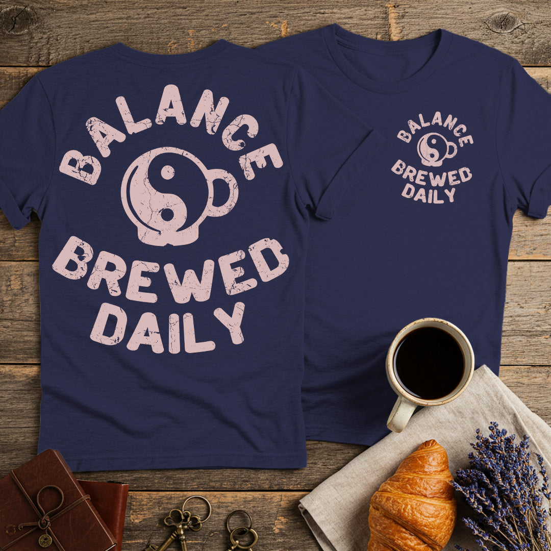 Yin Yang Balance Brewed Daily Unisex T-Shirt (Double-Sided)