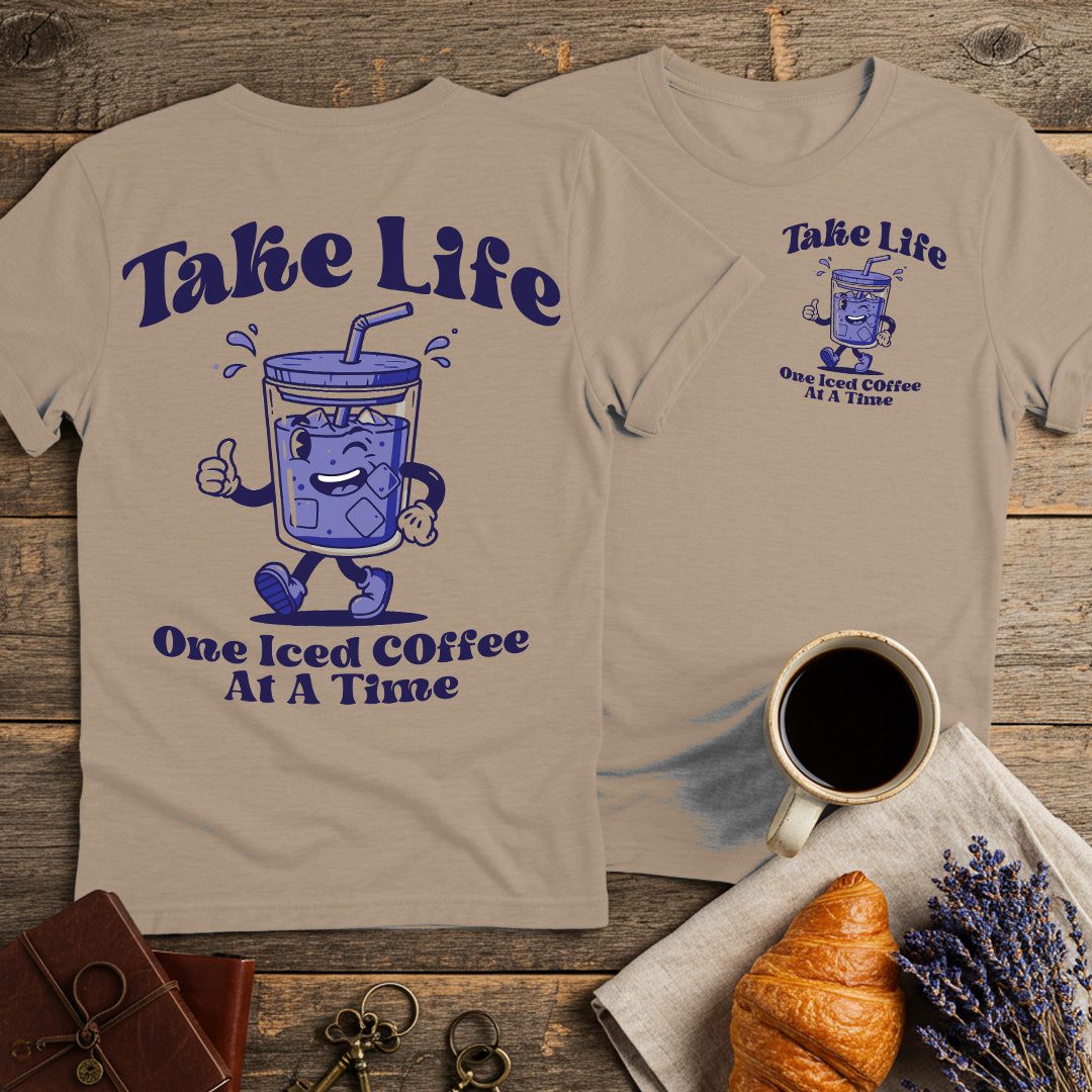 Take Life One Iced Coffee At A Time Unisex Softstyle T-Shirt (Double-Sided)