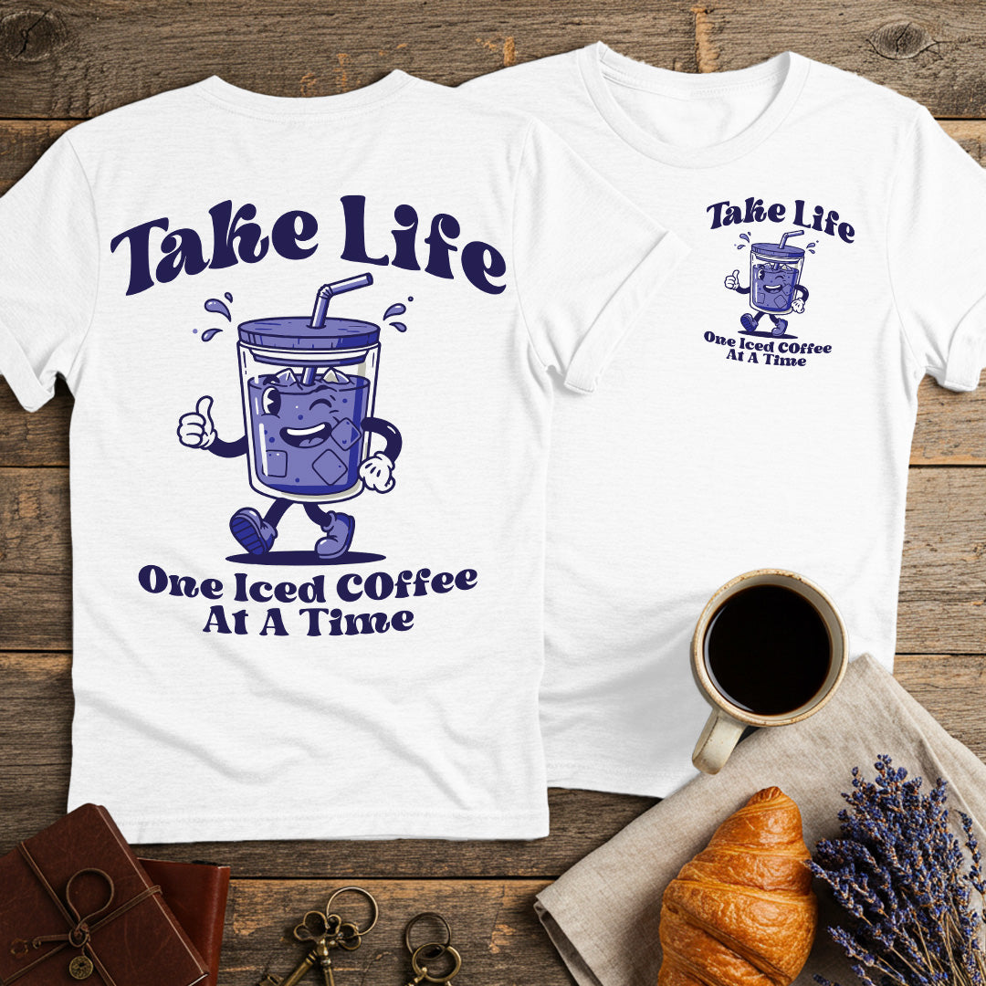 Take Life One Iced Coffee At A Time Unisex Softstyle T-Shirt (Double-Sided)