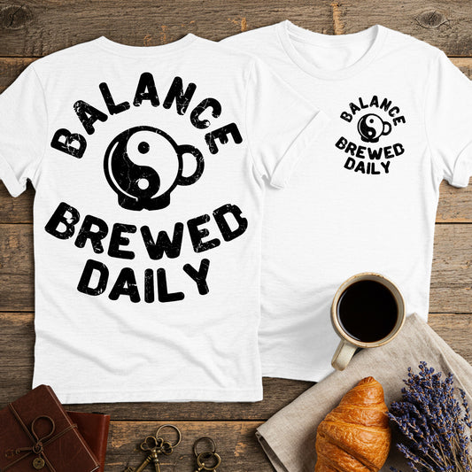 Yin Yang Balance Brewed Daily Unisex T-Shirt (Double-Sided)