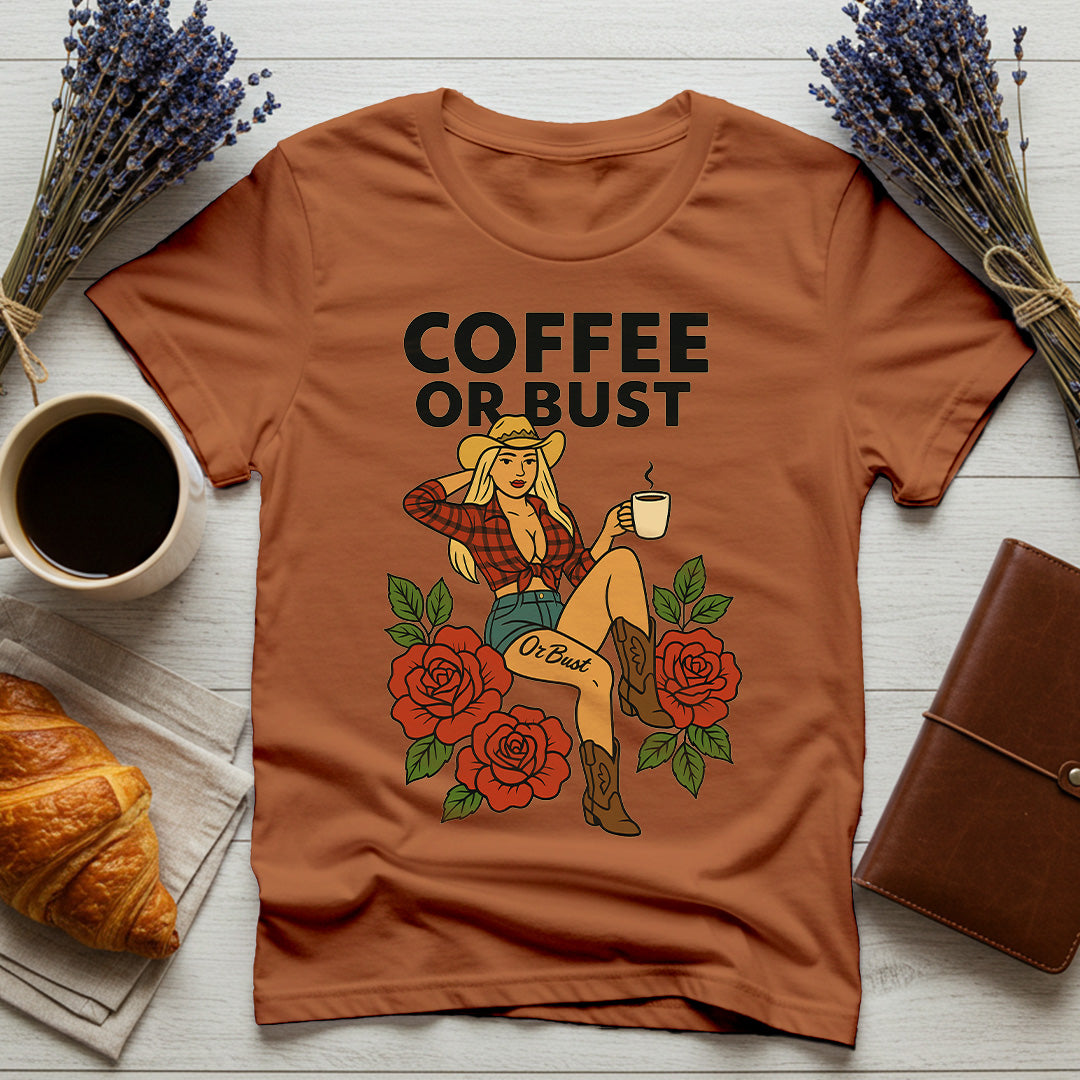 Coffee Or Bust – Comfort Colors® Cowgirl Coffee Shirt, Western Graphic Tee