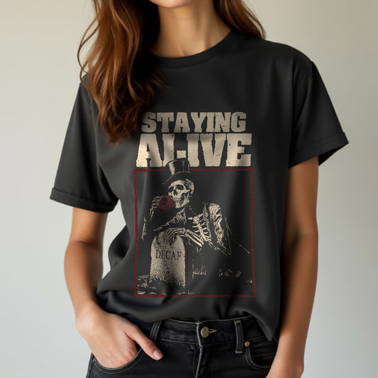 Staying Alive T-Shirt - Funny Coffee Lover Shirt