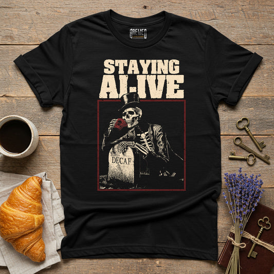 Staying Alive T-Shirt - Funny Coffee Lover Shirt