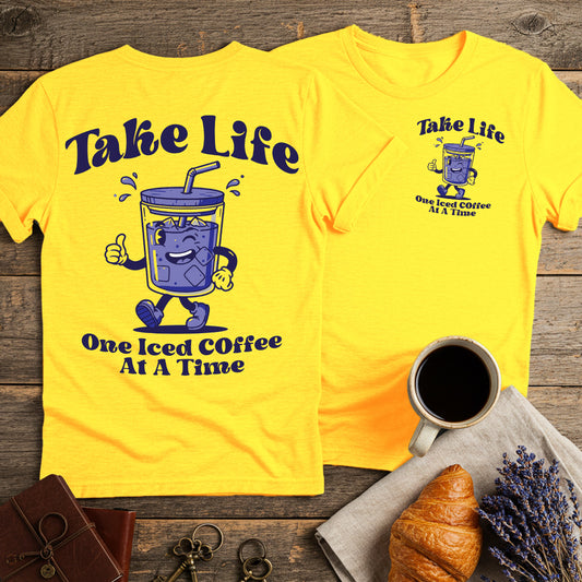 Take Life One Iced Coffee At A Time Unisex Softstyle T-Shirt (Double-Sided)