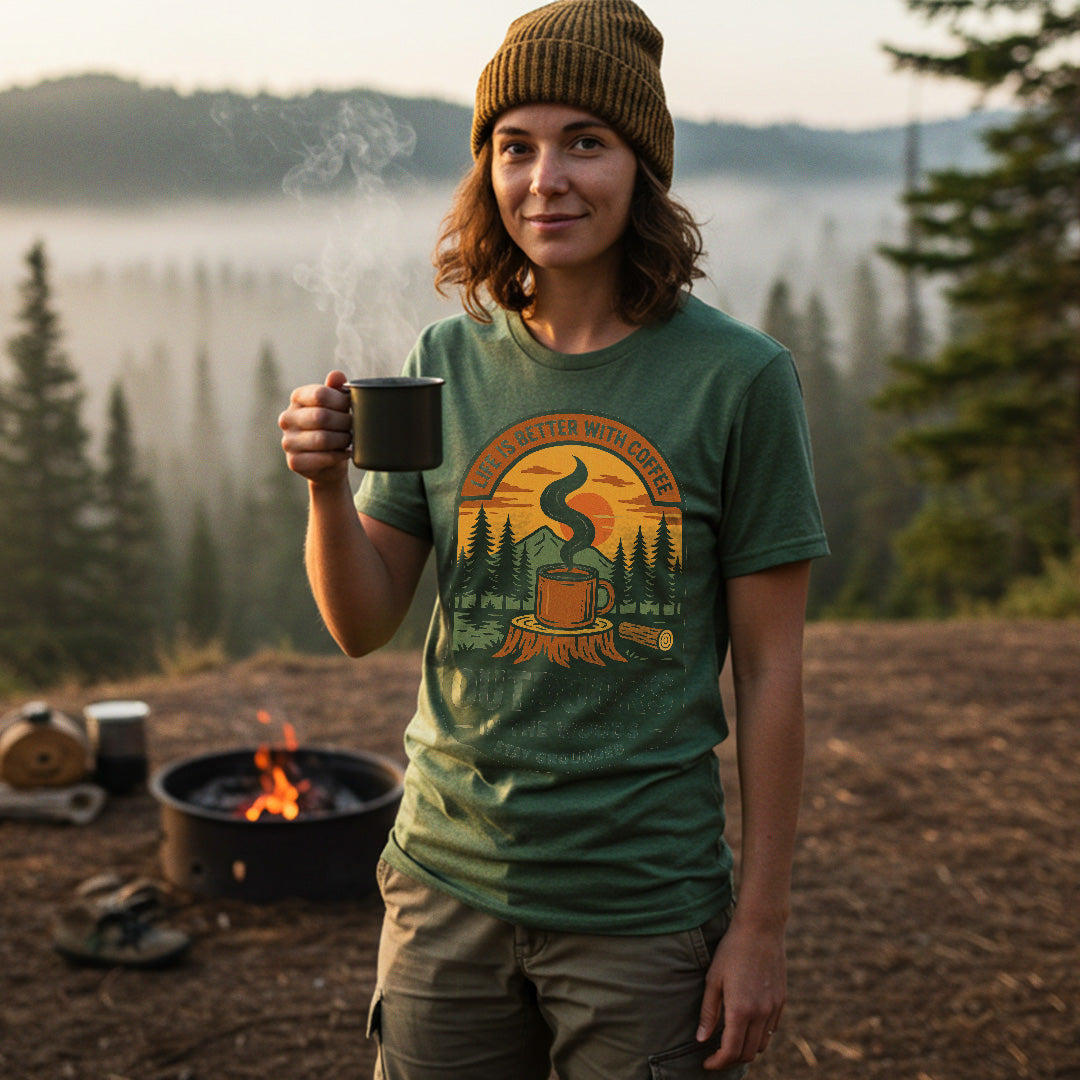 Outdoors Is Better With Coffee Unisex T-Shirt