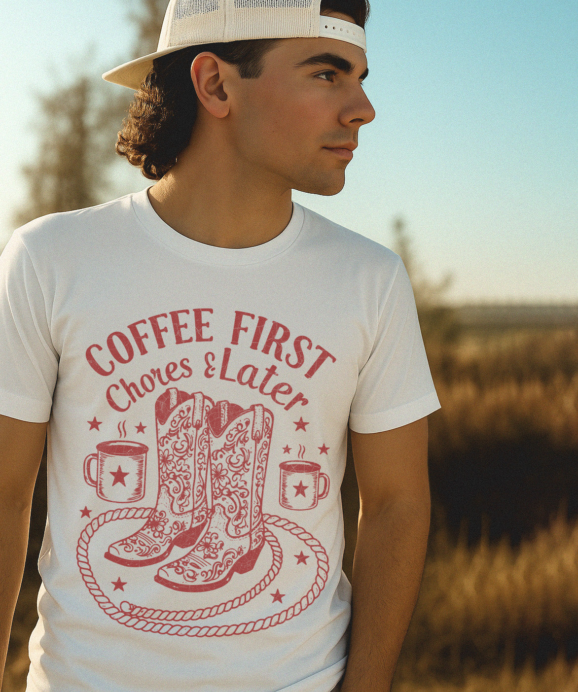 Coffee First, Chores Later Unisex T-Shirt