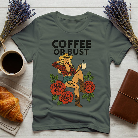Coffee Or Bust – Comfort Colors® Cowgirl Coffee Shirt, Western Graphic Tee